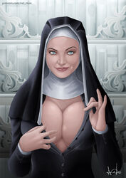 1girls big_breasts breasts breasts_bigger_than_head busty candle_(artist) cleavage female female_focus female_only hourglass_figure huge_breasts human human_only large_breasts light-skinned_female light_skin ludja_amsel nel_rivas nun nun's_habit nun_outfit pose posing slutty_nun solo standing tagme undressing wide_hips