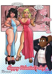 1boy 2girls archie_comics ass betty_and_veronica betty_cooper big_ass big_breasts big_butt bimbo black_hair blonde_hair blue_eyes breasts bubble_ass bubble_butt chuck_clayton dark-skinned_male dialogue dress earrings elegant_dress english_text green_eyes heels high_heels huge_ass huge_breasts interracial kennycomix kennycomix's_riverdale_stories legs light-skinned_female makeup nipple_bulge pinup platform_heels rabies-t-lagomorph side_slit suit tagme text text_box text_bubble thighs tuxedo valentine's_day veronica_lodge voluptuous