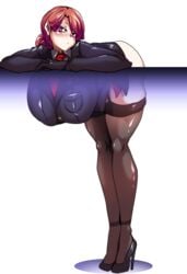 1girls bent_over big_breasts breasts business_suit c-77_hongryeon h_earth high_heels large_breasts last_origin red_hair solo solo_female stockings tagme thick_thighs