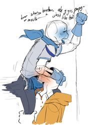 blue_penis blush brothers ectopenis glowing_cum incest irrumatio male male_only orange_tongue papyrus_(underswap) penis_in_mouth sans sans_au skeleton tired_but_horny_(artist) underswap underswap_papyrus underswap_sans undertail undertale undertale_au