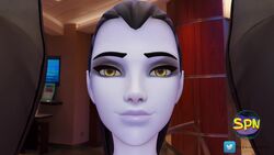 3d animated areolae black_hair blender breaking_the_fourth_wall breasts female kiss kiss_mark kissing lips lipstick lipstick_mark nude overwatch pov pov_eye_contact pov_kiss purple_lipstick purple_skin sound spainaughty video widowmaker