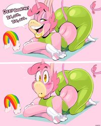 1boy anthro ass big_ass big_butt boon_(vimhomeless) butt english_text equine femboy furry girly humor looking_at_viewer male male_only skin_tight solo text unicorn vimhomeless yoga