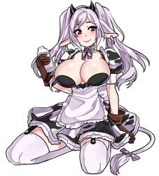 alternate_costume breasts cow_ears cow_girl cow_horns cow_print cow_tail fire_emblem fire_emblem_awakening huge_breasts large_breasts maid maid_uniform milk milk_bottle minty_cupcakes nintendo robin_(fire_emblem) robin_(fire_emblem)_(female) tagme year_of_the_ox