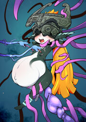 ambiguous_penetration arm_grab belly big_belly blonde_hair blush bodily_fluids bound breasts closed_eyes cum cum_inflated_breasts cute_fangs eyelashes female forced genital_fluids hair hands_behind_head hi_res humanoid humanoid_pointy_ears imp_midna inflation j7w leg_grab lifted mask midna navel nintendo nipple_fetish nipple_penetration nipple_play nipples open_mouth penetration small_breasts suspension sweat tentacle tentacle_sex the_legend_of_zelda twili twilight_princess video_games