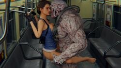 1boy 1girls 3d apple_watch barefoot blender dead_by_daylight feet interspecies jill_valentine jill_valentine_(sasha_zotova) kissing lifted monster nemesis_(resident_evil) newto3d passionate resident_evil resident_evil_3 resident_evil_3_remake tongue_kiss train zombie