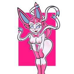 absurd_res anthro blue_eyes eeveelution female feral fur generation_6_pokemon hi_res irgramfox mammal nintendo open_mouth pokemon pokemon_(species) simple_background solo sylveon white_body