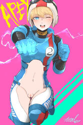 apex_legends blonde_hair blue_eyes electricity female lichtenberg_figure partially_clothed scar short_hair simple_background third-party_edit tomboy wattson_(apex_legends) wired_for_speed_wattson