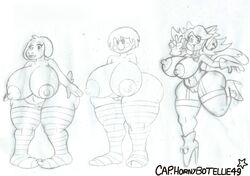 3girls anthro asriel_dreemurr ballet_heels cap.hornybotellie49 chara doll feline female female_asriel female_only goat high_heels huge_breasts human humanoid mad_mew_mew mew_mew_(undertale) mew_mew_kissy_cutie monochrome rule_63 shortstack sketch tagme thick_thighs undertale wide_hips