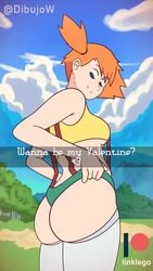 1boy 1girls 9:16 animated ash_ketchum butt clothed clothing english_text funny human kasumi_(pokemon) linklego looking_at_viewer looking_back male_focus misty_(pokemon) orange_hair pokemon satoshi_(pokemon) shorter_than_30_seconds snapchat sound tagme text vertical_video video