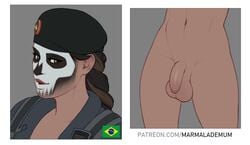 1futa brazilian brazilian_futa breasts brown_eyes brown_hair caveira_(rainbow_six) dark-skinned_female flaccid flaccid_penis futa_only futanari latina marmalademum rainbow_six rainbow_six_siege shaved_pubes skull_paint solo tagme testicles tom_clancy ubisoft uncircumcised video_games