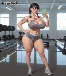1girls ai_generated bangs barely_clothed bbw big_breasts black_eyebrows black_hair blush bra braid braided_hair braided_twintails breast_tattoo bushy_eyebrows calves cameltoe cleavage cleavage_tattoo curled_hair curly_hair curvaceous curvy curvy_body curvy_figure curvy_hips earrings emo female female_focus goth goth_girl green_eyes gym gym_bra gym_clothes gym_clothing gym_shorts gym_uniform hand_on_hip high_quality high_resolution highres holding_phone indoors legs looking_at_phone massive_breasts navel nipple_bulge nipple_outline nipple_piercing nipples nose_piercing original_character phone piercing piercings posing seductive seductive_eyes seductive_look seductive_pose selfie selfie_pose septum_piercing short_hair shorts shoulder_tattoo silvergilver sneakers solo solo_focus standing sweaty taking_picture taking_selfie tattoo tattoos thick_lips thick_thighs twintails voluptuous voluptuous_body voluptuous_female