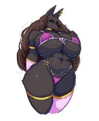 1girls big_ass big_breasts black_fur bra brown_hair ear_piercing fur furry library_of_ruina littleteze long_hair muscular_female project_moon solo_female solo_focus tanya_(library_of_ruina) voluptuous voluptuous_female wolf_ears wolf_girl wolf_humanoid yellow_eyes
