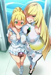 1futa 1girls 2girls ai_generated balls big_breasts blonde_female blonde_hair blush breast_grab censored_balls censored_pussy censored_vagina clothing cruise_ship exposed_pussy futanari hallway hand_between_breasts high_heels incest inside lillie_(pokemon) locked_pussy long_hair looking_at_pussy lusamine_(pokemon) lustful_gaze mother_and_daughter multiple_girls nipples no_bra no_panties pokemon pokemon_sm ponytail saliva see-through_clothing see-through_shirt shoes smile smiling standing upskirt vagina walking wet_clothing wet_nipples yuri