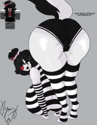 1girls ass ass_focus big_ass big_breasts burningcat80 clown_nose dog_ears dog_girl dog_tail female female_only furry furry_female hat mime mime_girl nervous_face nervous_female oc oc_character oc_request reference_image request roblox roblox_avatar robloxian self_upload skirt_up striped_thighhighs tagme text thighhighs