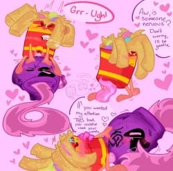 battle_for_dream_island battle_for_dream_island_again bfdi bfdia bomb bomb_(bfdi) bomby_(bfdi) candy dazed dazed_expression dick_out fries fries_(bfdi) fuse gumdrop_fries_(bfdi) hearts jacknjellify jnj laying_down object_head object_show object_show_community object_shows on_fours osc pink_background purple_body purple_bomby_(bfdi) question_mark red_body riding riding_penis rubbing_penis_on_pussy scratch_marks scratches tagme tentacle_dick tentadick text text_box thick_eyebrows top_view unknown_artist
