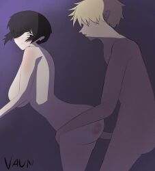 1boy 1girls animated big_ass big_breasts black_hair blonde_hair blush chainsaw_man denji_(chainsaw_man) eye_patch gif himeno_(chainsaw_man) nude_female nude_male sex vaun761