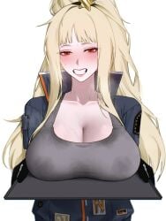 1girls artist_request big_breasts blonde_hair blush blushing blushing_at_viewer blushing_female breasts distortion_detective ezra_(distortion_detective) female huge_breasts limbus_company ponytail project_moon red_eyes smile smile_at_viewer sweat sweat_stain sweating sweaty sweaty_breasts teeth teeth_showing tray