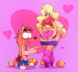 1boy 1girls 2021 activision anthro areola ass ass_grab balls bandicoot big_ass big_breasts big_penis bigdad blonde_hair blue_eyes blush breasts casual clothed clothing crash_(series) crash_bandicoot crash_bandicoot_(series) duo exposed_torso female footwear genitals green_eyes hair_over_one_eye hand_on_ass handwear heart high_heels holding_ass huge_breasts huge_cock humanoid_genitalia humanoid_penis leg_warmers looking_back_at_partner male mammal marsupial naughty_dog nipples pants_down partially_clothed penis sideboob tail tawna_bandicoot thick_thighs thighs topless valentine's_day video_games wumpa_fruit