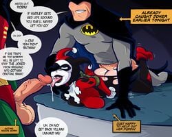 1girls 2boys 2d ass batman batman:_the_animated_series batman_(series) big_penis bottomless breasts clothed_sex cock dc dc_comics dcau dick doggy_style female harley_quinn harley_quinn_(classic) huge_balls huge_cock light-skinned_female light_skin male mask multiple_boys pale-skinned_female pale_skin penis prone_bone robin_(dc) robin_(tim_drake) sex sparrow_(artist) tied_up tim_drake torn_clothes torn_clothing