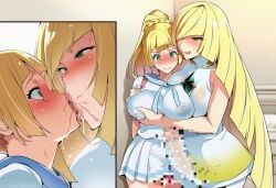 1futa 1girls 2girls ai_generated balls bed bedroom big_breasts blonde_female blonde_hair blush breast_grab breast_press censored_balls censored_pussy censored_vagina clothing cruise_ship exposed_pussy french_kiss futanari grabbing_own_penis hallway high_heels incest inside kissing leaning_against_wall lillie_(pokemon) locked_pussy long_hair looking_at_pussy lusamine_(pokemon) lustful_gaze mother_and_daughter multiple_girls nipples no_bra no_panties pokemon pokemon_sm ponytail pussy_juice saliva see-through_clothing see-through_shirt shoes smile smiling tongue_kiss upskirt vagina wet_clothing wet_nipples yuri