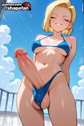 1futa 2026 absurd_res absurdres ai-created ai-generated ai_art ai_generated ambiguous_gender android_18 arms_behind_back artist_name balls bare_shoulders big_balls big_cock big_dick big_penis big_testicles bikini blonde_hair blue_bikini blue_sky blush breasts breasts_apart bust chest closed_eyes cloud cock collarbone day dick dickgirl dragon_ball earrings erection facing_viewer fit_futa futanari grin hi_res high_quality high_resolution intersex jewelry large_balls large_penis large_testicles medium_breasts navel outdoors patreon patreon_username penis railing shapefan short_hair sky smile solo stable_diffusion standing swimsuit tagme testicles uncensored