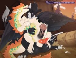 4_toes anal anal_orgasm anal_sex animal_genitalia animal_penis avian balls beak big_balls bird black_body chest_tuft corvid detailed_background dragon duo eastern_dragon ejaculation equine_genitalia equine_penis feathered_wings feathers feet feral flared_penis foot_on_balls gelavem genitals glaredendriago green_markings gryphon hand_on_belly hands-free huge_balls hyper hyper_balls hyper_genitalia internal knot knotted_penis kurukris male male/male mane markings medial_ring mythological_avian mythological_creature mythological_scalie mythology orange_mane orgasm oscine passerine penetration penis scaled_penis scalie sitting_on_another sitting_on_balls tail tail_tuft toes tuft white_body wings x-ray_view yellow_body