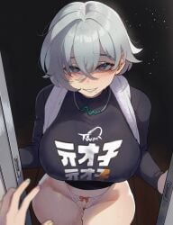 2girls after_fellatio alternate_breast_size alternate_hair_color belle_(zenless_zone_zero) breasts commentary crossed_bangs crotchless crotchless_panties english_commentary female female_only female_pov green_eyes grey_hair grin hair_between_eyes heart heart-shaped_pupils highres huge_breasts incest large_breasts looking_at_viewer multiple_females multiple_girls nicole_demara panties pov pubic_stubble pussy short_hair smile stray_pubic_hair symbol-shaped_pupils textless_version thiccwithaq uncensored underwear white_panties zenless_zone_zero