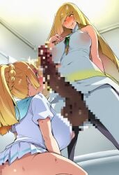 1futa 1girls 2girls ai_generated ass balls big_breasts blonde_female blonde_hair blush censored_balls censored_pussy censored_vagina clothing cruise_ship exposed_pussy futanari hallway high_heels incest inside lillie_(pokemon) locked_pussy long_hair looking_at_pussy lusamine_(pokemon) lustful_gaze mother_and_daughter multiple_girls nipples no_bra no_panties penis_on_face pokemon pokemon_sm ponytail saliva see-through_clothing see-through_shirt sitting_on_floor smile smiling standing upskirt