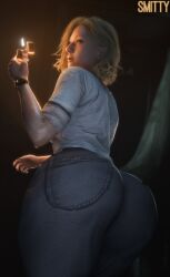 1girls 3d ass ass_focus blonde_hair bubble_butt butt butt_focus clothing female female_focus female_only fully_clothed grace_ashcroft grace_ashcroft_(julia_pratt) human jeans looking_over_shoulder nonsexual pale_skin resident_evil resident_evil_9:_requiem short_hair smitty34 thick_ass