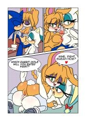 absurd_res anthro anus archie_comics areola ass balls bedroom_eyes bodily_fluids breast_grab breast_play breasts bunnie_rabbot canon_x_oc clitoral_hood closed_eyes clothing collaborative collaborative_sex collaborative_titfuck comic cybernetic_arm cybernetic_leg cybernetic_limb cybernetics cyborg demichan dialogue digital_media_(artwork) english_text erection eulipotyphlan eyelashes eyeshadow fan_character fellatio female first_person_view fur genital_fluids genitals gloves green_eyes group group_sex hair half-closed_eyes hand_on_breast handwear hedgehog hi_res kissing lagomorph leaking_precum leporid looking_at_viewer lying machine makeup male male/female male_penetrating male_pov mammal narrowed_eyes nipples nude on_back one_eye_closed open_mouth oral oral_penetration penetration penile penis penis_between_breasts precum precum_string rabbit saliva saliva_on_penis seductive sega sex simple_background sitting smile sonic_(series) sonic_the_hedgehog sonic_the_hedgehog_(archie) sonic_the_hedgehog_(comics) sonic_the_hedgehog_(series) speech_bubble spread_legs spreading tail text threesome titjob tongue tongue_out trio vulva wink
