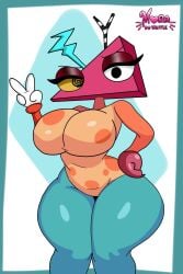 moraduwaffle zooble_(the_amazing_digital_circus) the_amazing_digital_circus tadc nonhuman nonbinary solo 1nonbinary ambiguous_gender breasts big_breasts 2d twitter_link watermark simple_background standing looking_at_viewer living_toy object_head wide_hips hips thighs thick_thighs no_mouth thick hand_on_hip no_sex no_genitals tagme