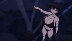 1girls accurate_art_style black_hair black_underwear breasts bright_pupils busty cleavage collarbone edited en'en_no_shouboutai enen_no_shouboutai female female_only fire_force huge_breasts kotatsu_tamaki light-skinned_female light_skin massive_breasts photoshop screenshot_edit third-party_edit toned underwear yellow_eyes