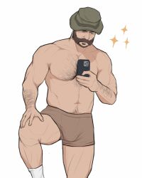 arm_hair bara beard biceps body_hair bulge call_of_duty captain_price chest_hair chest_tuft daddy dilf hairy_chest hairy_male happy_trail john_price large_pectorals male male_only muscular muscular_male mustache nipples partially_clothed pecs rondeniro_ selfie solo thick_thighs underwear