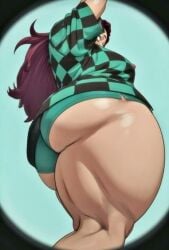 ai_assisted ai_generated ai_video animated ass ass_focus ass_shake black_hair booty_shorts demon_slayer fisheye fisheye_lens green_shorts grok kamado_tanjirou kimetsu_no_yaiba long_hair rule_63 solo tagme tanjiro_kamado thick_ass twerking video voluptuous_female
