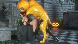 3d 3d_(artwork) anthro cassidy dizzydills doggy_style from_behind halloween high_heels pumpkin pumpkin_head red_hair