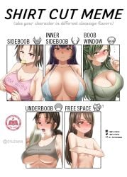 big_boobs big_breasts big_tits boob_window boobs breast_size_difference breasts covered_nipples covering covering_breasts free_space hiep_studio inner_sideboob meme original shirt_cut_meme sideboob small_breasts tits underboob