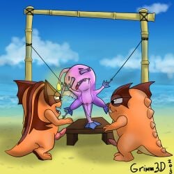 2015 anglerfish anthro anus aquatic back_ridge beach blue_body bondage brown_body brown_skin cloud coral_(nibblers) fangs feet female female_anthro fin fish fish_hook frill_(anatomy) fruit_nibblers genitals grimm3d hi_res hook hooked illicium knot knotted_penis lips lizard male male_anthro membrane_(anatomy) orange_body orange_skin penis purple_body purple_lips purple_skin reptile sail_(anatomy) scalie sea tail tail_fin tail_ridge teeth toes tongue tongue_out vulva water webbed_feet webbed_hands