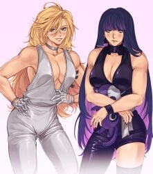 pterudactilo hi_res 2025 panty_&_stocking_with_garterbelt new_panty_&_stocking_with_garterbelt panty_anarchy stocking_anarchy polyurethane_(psg)_(cosplay) polyester_(psg)_(cosplay) cosplay 2girls female female_only looking_at_viewer smiling smiling_at_viewer light_blush blonde_hair long_hair pink_hair blue_hair dark_blue_hair two-tone_hair bangs choker inner_sideboob boob_window grin grinning_at_viewer