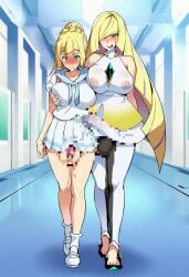 1futa 1girls 2girls ai_generated balls big_breasts blonde_female blonde_hair blush breast_grab censored_balls censored_pussy censored_vagina clothing cruise_ship exposed_pussy futanari grabbing_breasts green_eyes groping_breasts hallway high_heels incest inside lillie_(pokemon) long_hair looking_at_pussy lusamine_(pokemon) lustful_gaze mother_and_daughter multiple_girls nipples no_bra no_panties pokemon pokemon_sm ponytail saliva see-through_clothing see-through_shirt shoes smile smiling upskirt vagina walking wet_clothing wet_nipples yuri