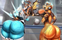 anthro ass bent_over big_butt butt_jiggle clothed clothing digital_extremes ear_piercing ear_ring elemental_manipulation ember_(warframe) ember_heirloom_(warframe) female fire fire_manipulation genitals gesture group hand_gesture hat headgear headwear heart_symbol hi_res huge_butt inside jiggling leaning leaning_forward legwear looking_at_viewer looking_back lying machine offering_hand offering_hand_to_viewer on_front partially_clothed piercing presenting presenting_hindquarters reaching_towards_viewer ring_piercing seductive sovulsen squish tencent thick_thighs thigh_highs thigh_squish trio v_sign valkyr_(warframe) valkyr_heirloom_(warframe) vulva warframe warframe_(species) wide_hips wisp_(warframe) wisp_coven_(warframe) witch_hat