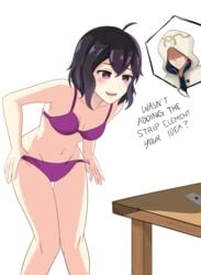 bra dark_hair female fire_emblem fire_emblem_awakening fire_emblem_heroes kiran_(fire_emblem) morgan_(fire_emblem) morgan_(fire_emblem)_(female) navel nintendo panties purple_bra purple_panties purple_underwear sanvero-selverna selverna short_hair strip_poker stripping underwear undressing