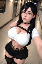 1girls 3d 3d_(artwork) abs ai_generated backpack big_ass big_breasts black_hair busty choker cleavage college crop_top glasses lauren_(oc) pleated_skirt radnsad short_skirt skirt solo solo_female solo_focus student thick_thighs thighhighs toned_female