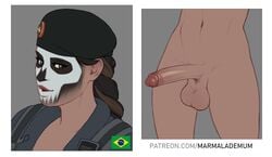 1futa brazilian brazilian_futa breasts brown_eyes brown_hair caveira_(rainbow_six) dark-skinned_female erect_penis erection futa_only futanari latina marmalademum rainbow_six rainbow_six_siege shaved_pubes skull_paint solo tagme testicles tom_clancy ubisoft uncircumcised video_games