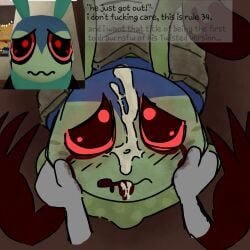 antennae anthro_insect anthropomorphic anthros bug caterpillar consensual consent cum cum_in_mouth cum_on_face cum_on_tongue dandy's_world dandys_world drooling hands_on_cheeks holding_partner holding_partner's_head insects looking_at_viewer puppy_eyes sad_face sad_look squirm_(dandy's_world) tears tongue_out twisted_squirm_(dandy's_world)
