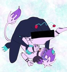 3_toes absurd_res antenna_wire anthro blue_body blue_skin blush bodily_fluids claws cum cum_on_belly cum_on_body demon duo ejaculation electricity electronics eyewear feet for_a_head from_front_position fur generation_2_pokemon genital_fluids genitals gills glasses hazbin_hotel hellaverse hi_res horn humanoid interspecies long_tail male male/male mating_press nintendo object_head penetration penis pokemon pokemon_(species) pokephilia purple_body purple_fur samlssms samuel_the_smeargle screen screen_face screen_head sex smeargle tail television toes tongue tongue_out trans_(lore) trans_man_(lore) tv_head vox_(hazbin_hotel) wearing_glasses