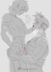 2boys blush english_text erection eye_contact gay gay_domination gentle_maledom limited_palette male male_only maledom malesub partially_clothed penis sketch smile soft_domination yaoi