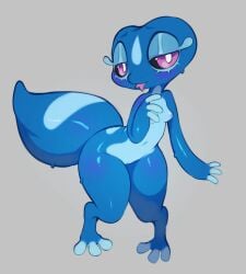 anthro bedroom_eyes big_ears blep blue_body blue_scales female feral forked_tongue game_freak gecqua generation_10_pokemon genitals grey_background lizard mammal miori narrowed_eyes niniidawns nintendo pokemon pokemon_(species) pokemon_winds_and_waves pokemon_ww purple_eyes reptile scales scalie seductive shortstack simple_background solo tail thick_tail tongue tongue_out vulva wide_hips