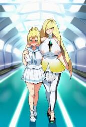 1futa 1girls 2girls ai_generated balls big_breasts blonde_female blonde_hair blush breast_grab censored_balls censored_pussy censored_vagina clothing cruise_ship futanari grabbing_breasts green_eyes groping_breasts hallway high_heels incest inside lillie_(pokemon) long_hair looking_at_pussy lusamine_(pokemon) lustful_gaze mother_and_daughter multiple_girls nipples no_bra no_panties pokemon pokemon_sm ponytail saliva see-through_clothing see-through_shirt shoes smile smiling upskirt vagina walking wet_clothing wet_nipples yuri