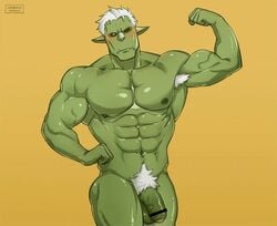 balls bara biceps blushing bodybuilder cerberus_arts daddy dilf flaccid_penis flexing genitals goblin goblin_king goblin_male green_skin hairy_armpits happy_trail hobgoblin male male_only muscles muscular muscular_male nipples nude pecs penis rigurd shiny_skin solo tensei_shitara_slime_datta_ken that_time_i_got_reincarnated_as_a_slime thick_penis uncle uncut veiny_penis white_hair