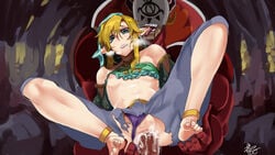 2boys anal anal_sex big_dom_small_sub big_penis bigger_penetrating_smaller blonde_hair crossdressing cum_in_ass femboy gerudo_link hylian link male male_only nintendo pointy_ears size_difference sooga sooga_(age_of_calamity) the_legend_of_zelda torn_clothes yaoi yiga_blademaster yiga_clan